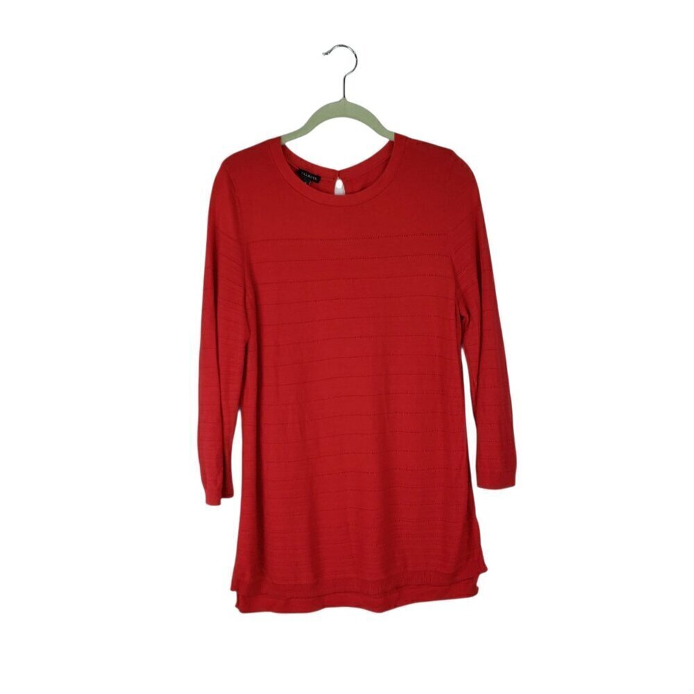 Talbots Pointelle Knit Lightweight Sweater Red 3/4 Sleeve Keyhole Size Medium
